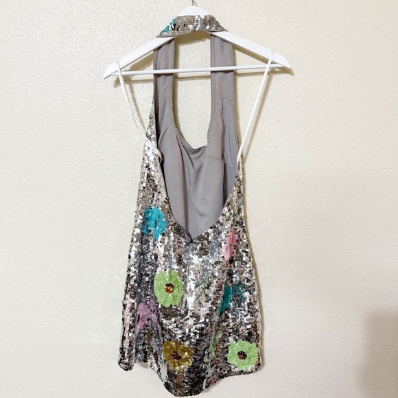 Lovers & Friends Mia Embellished Mini Dress in Silver Sequin Floral size medium - Picture 7 of 14